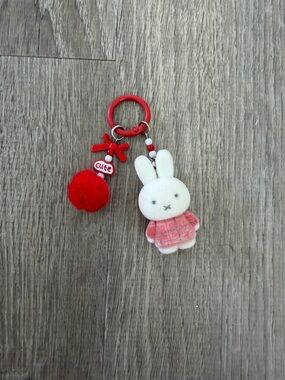 miffy White Bunny Keychain with Red Pom-Pom